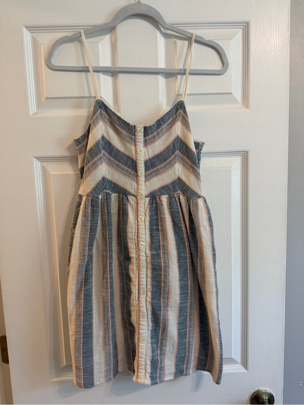 Altar'd State Blue, Cream and Pale Pink Striped Button Cardigan